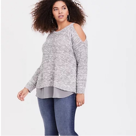 Torrid Marled Cold Shoulder Sweater Grey Size 2 - Picture 1 of 11